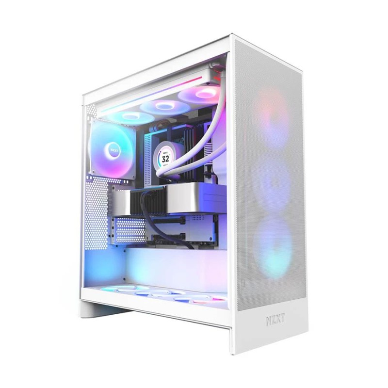 NZXT H7 Flow RGB 2024 Mid-Tower ATX Airflow Casing With 360 RGB Fan White